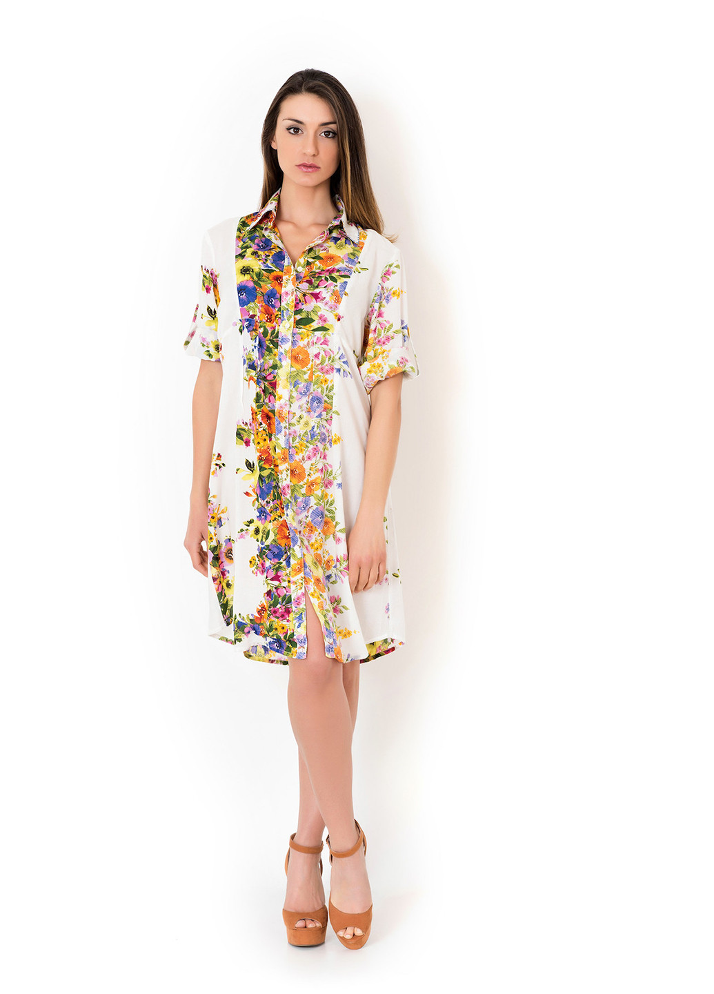 Молочное пляжное платье рубашка Iconique с цветочным принтом