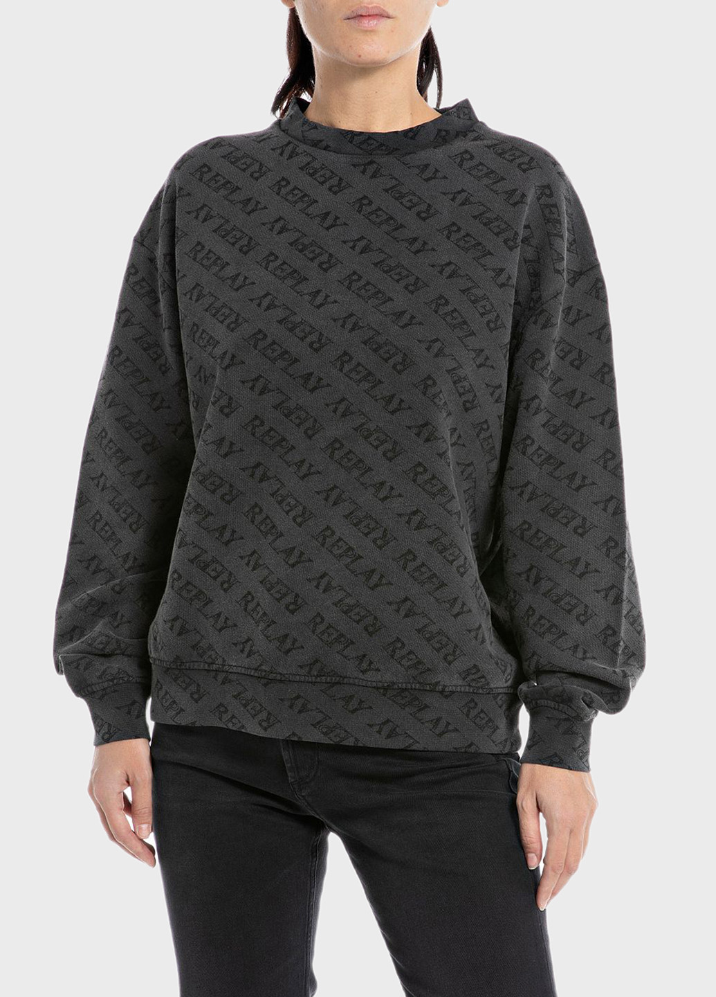 Чорний світшот Replay напис без декору (315010186)