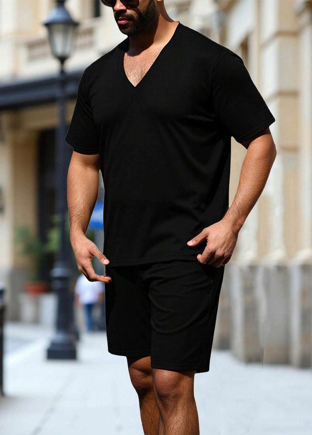 Чорний літній костюм (футболка, шорти) з шортами SHEIN