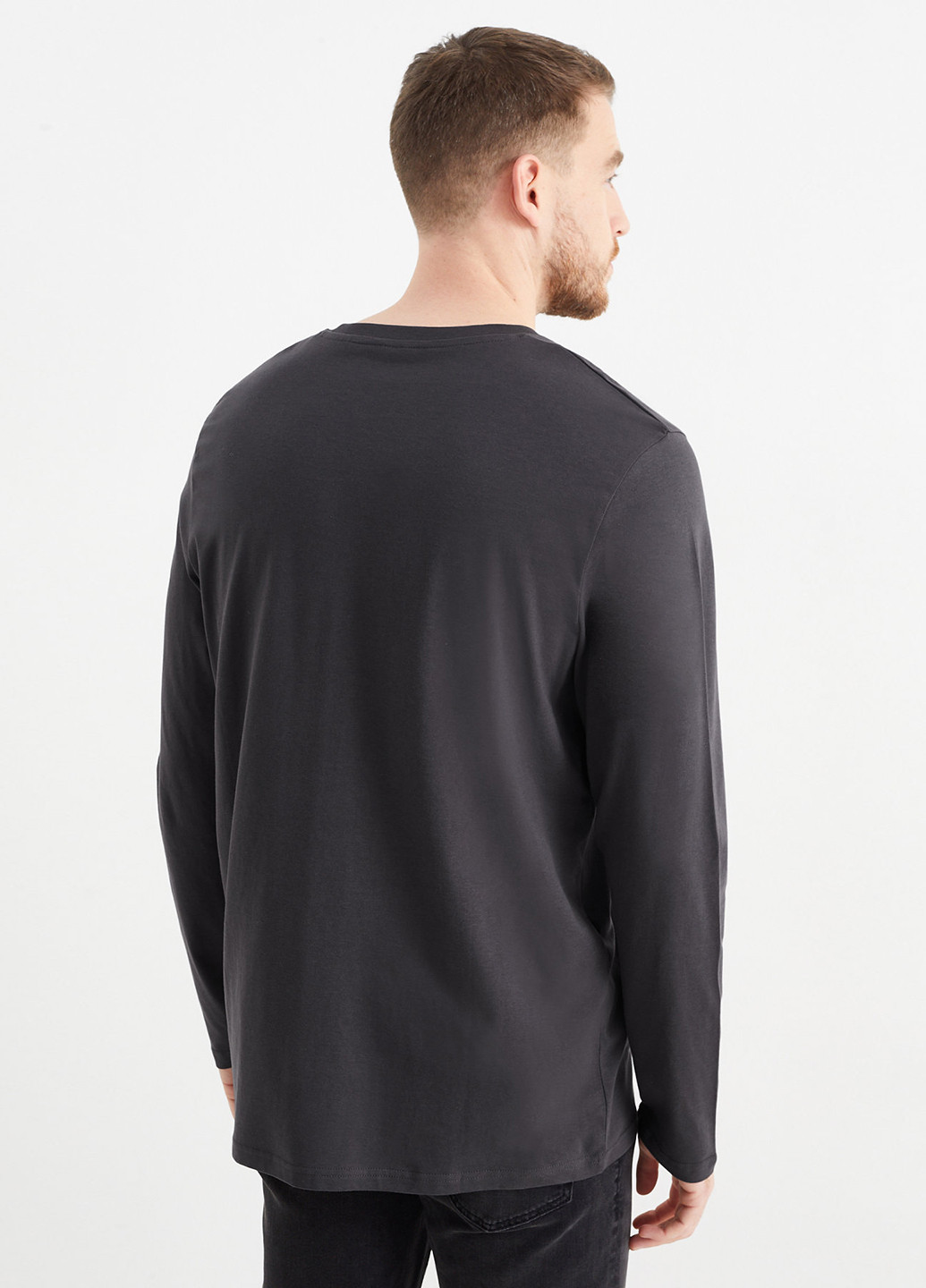 Лонгслів C&A однотонний темно-сірий кежуали бавовна, трикотаж