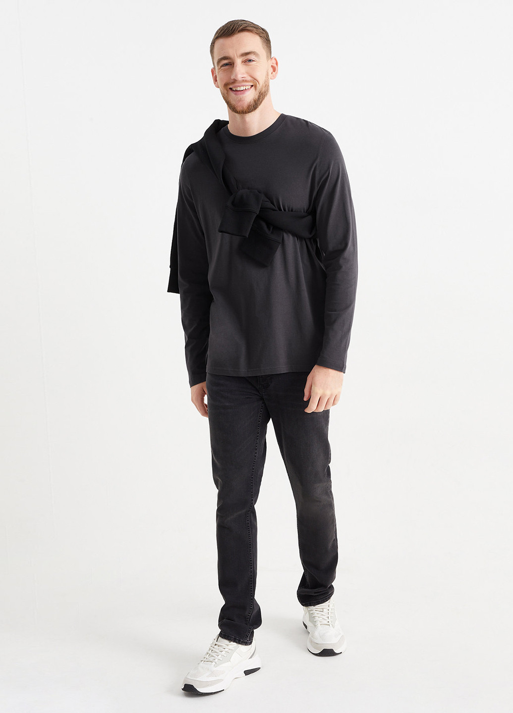 Лонгслів C&A однотонний темно-сірий кежуали бавовна, трикотаж