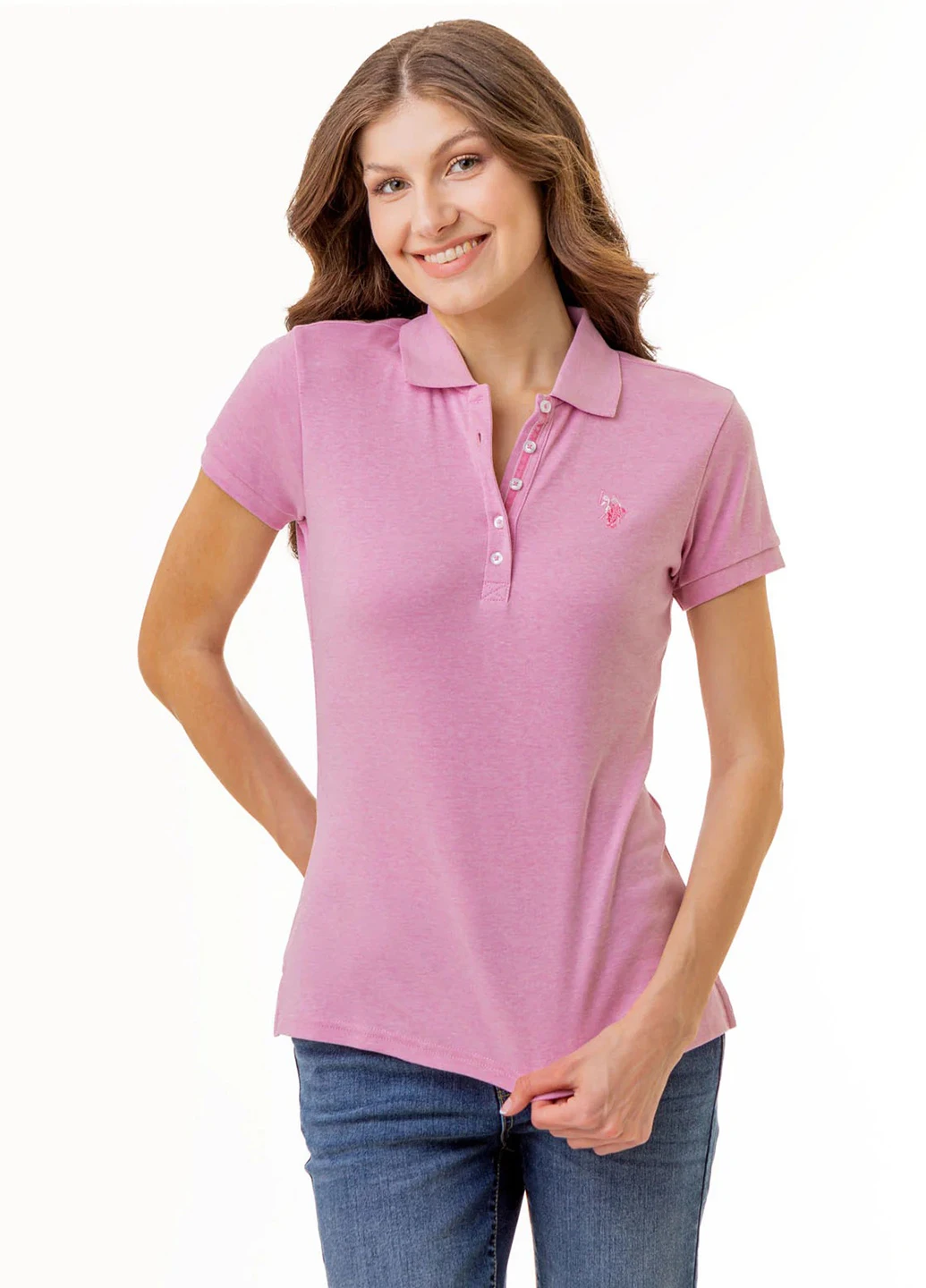 Розовая женская футболка-поло U.S. Polo Assn. с логотипом