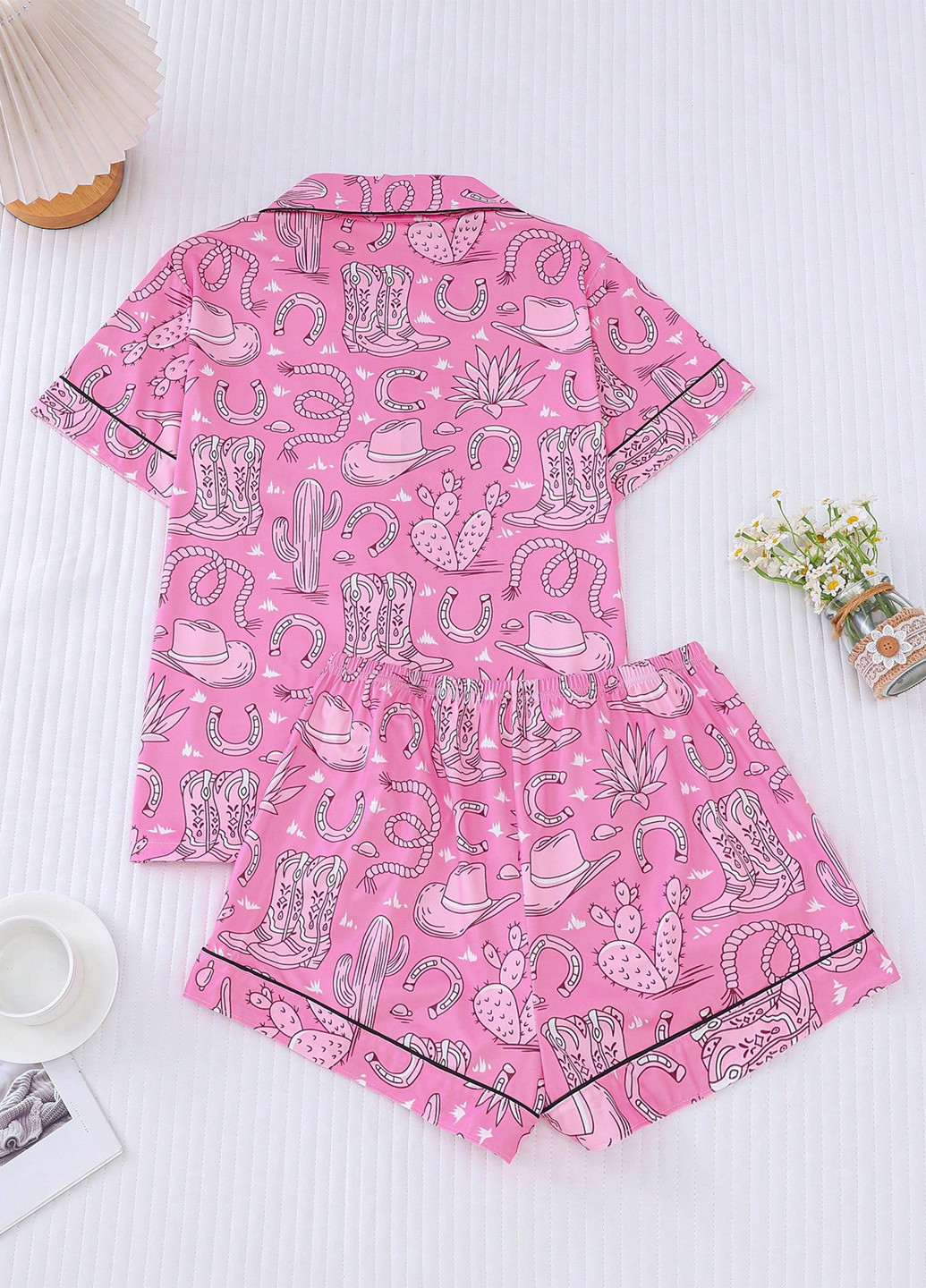 Фуксинова (колору Фукія) всесезон піжама (сорочка, шорти) сорочка + шорти SHEIN