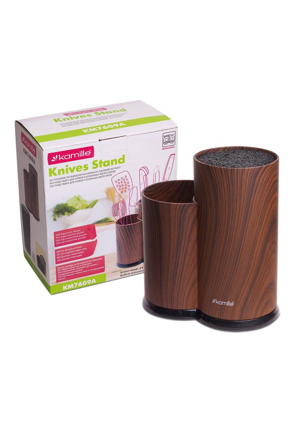Подставка для ножей и кухонных принадлежностей KM-7609A 22 см коричневая Kamille (254860921)