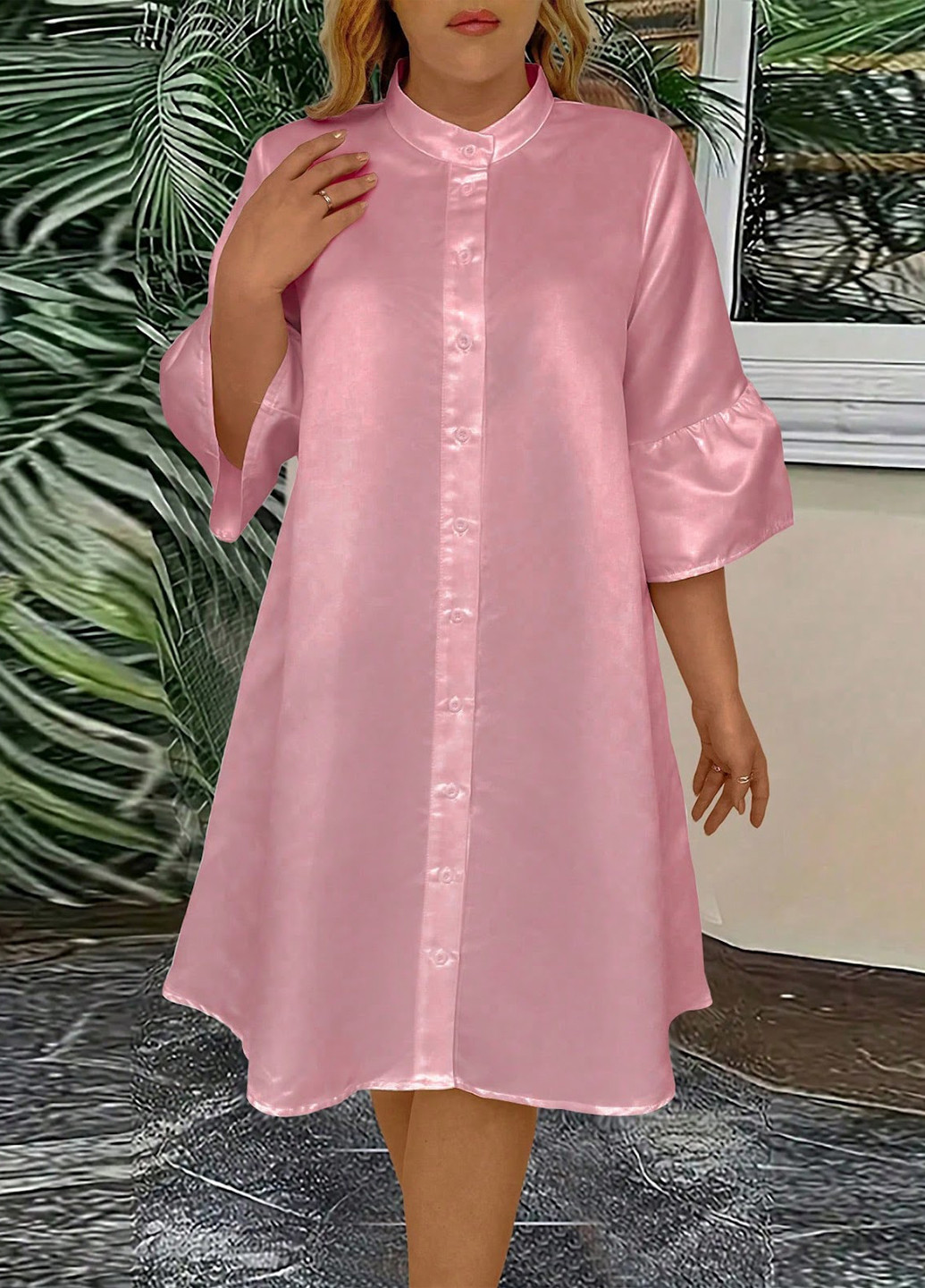 Рожева кежуал сукня а-силует, сукня-сорочка SHEIN однотонна