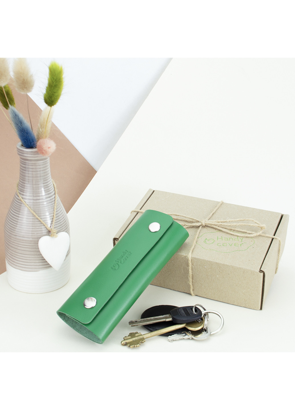 Подарунковий набір жіночий №63 (зелений) обкладинка на документи + обкладинка на паспорт + ключниця HandyCover (253447174)