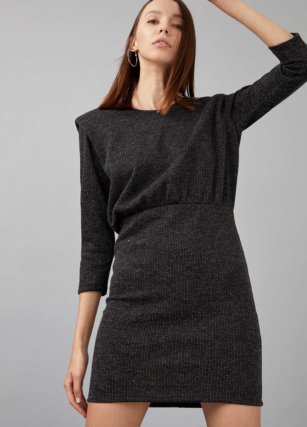 Темно-серое кэжуал лонгслив платье-свитер DeFacto