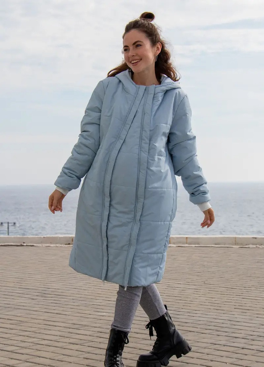 Голубая зимняя очень легкая и мягкая курточка для беременных зимняя удлиненная теплая до -35 °c голубая To Be