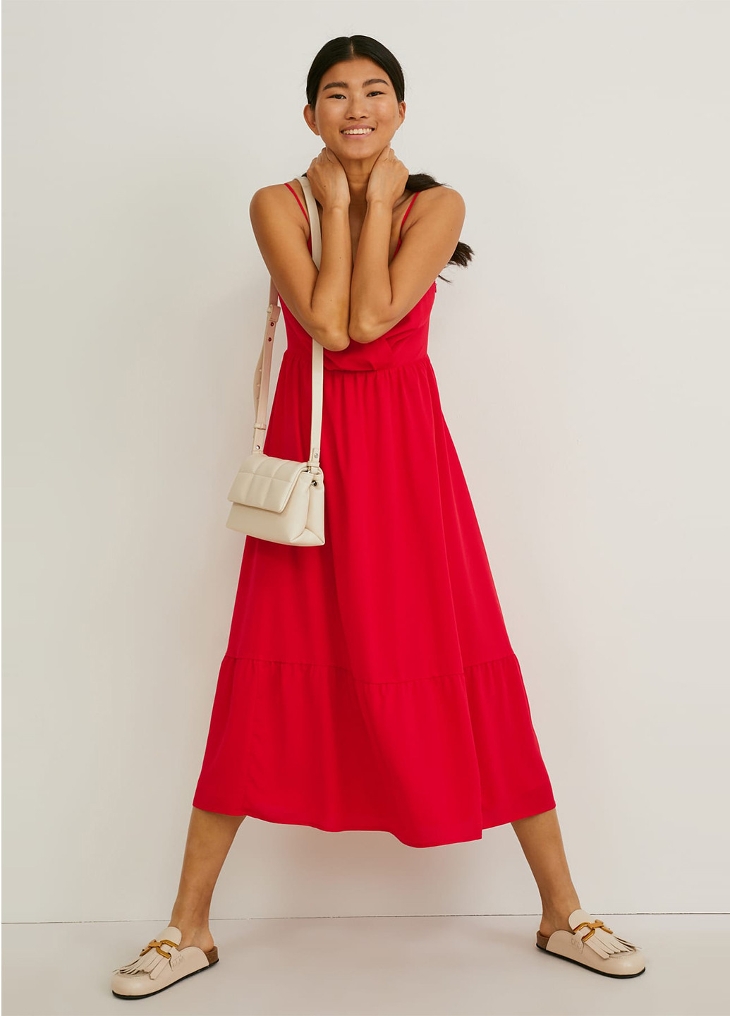 Червона кежуал сукня кльош C&A однотонна