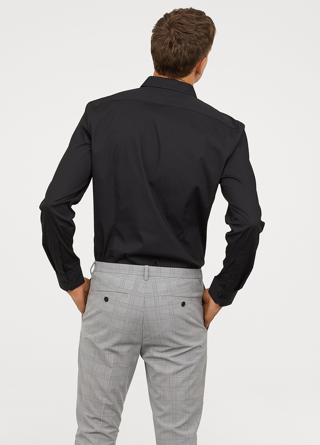 Черная классическая рубашка H&M с длинным рукавом