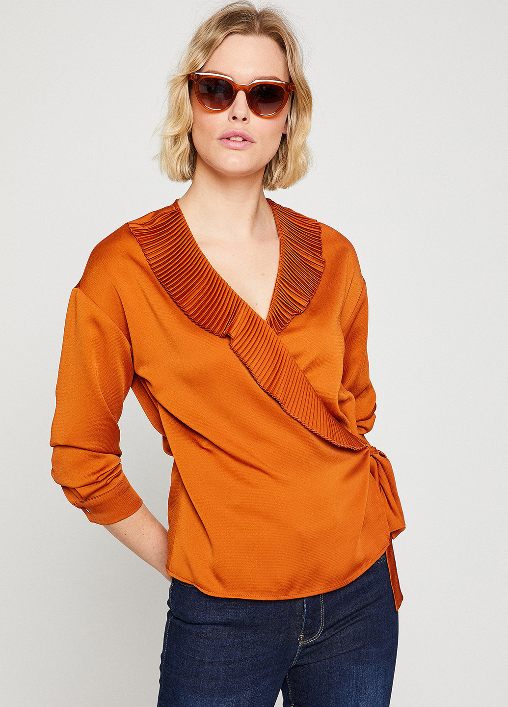 Оранжевая демисезонная блуза на запах KOTON