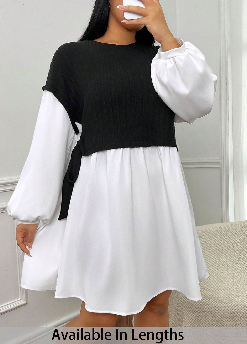 Черно-белое кэжуал платье а-силуэт SHEIN колор блок