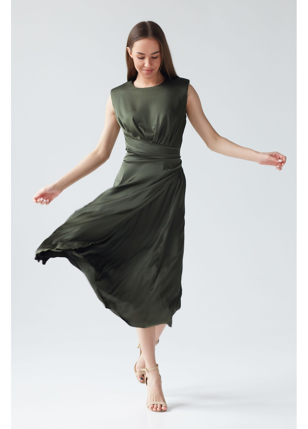 Оливковое (хаки) коктейльное платье BYURSE однотонное