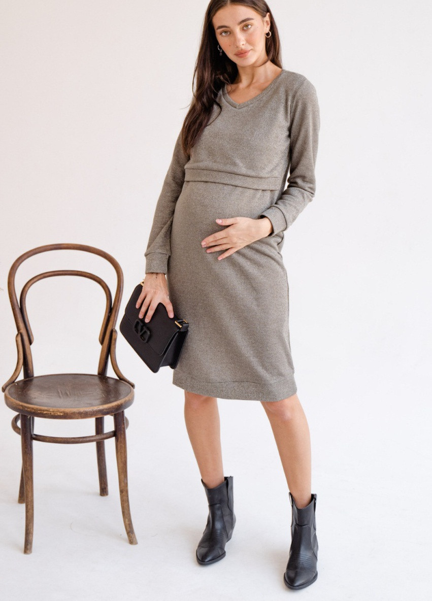 Оливкова кежуал сукня для вагітних та годуючих матусь з секретом для годування бавовняна To Be однотонна