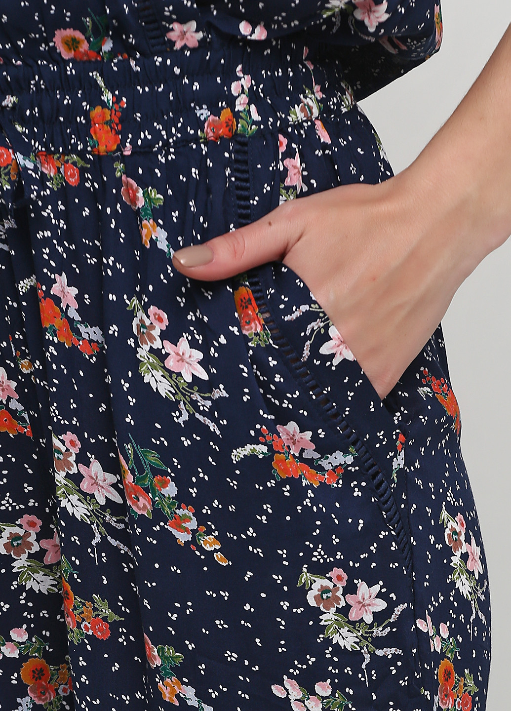 Платье Desires комбинезон-брюки цветочный тёмно-синий кэжуал вискоза