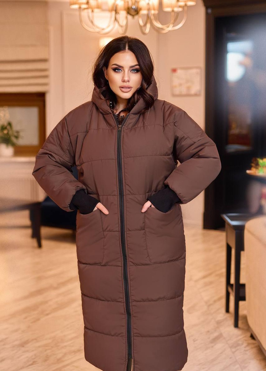 Темно-коричневая женская тёплая зимняя куртка цвет темный шоколад р.58/60 377586 New Trend