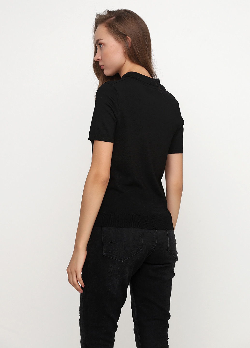 Черная женская футболка-поло H&M однотонная