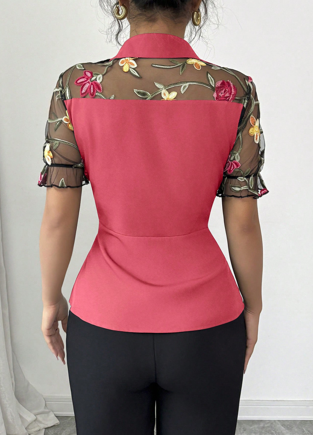 Бордовая блуза с баской SHEIN