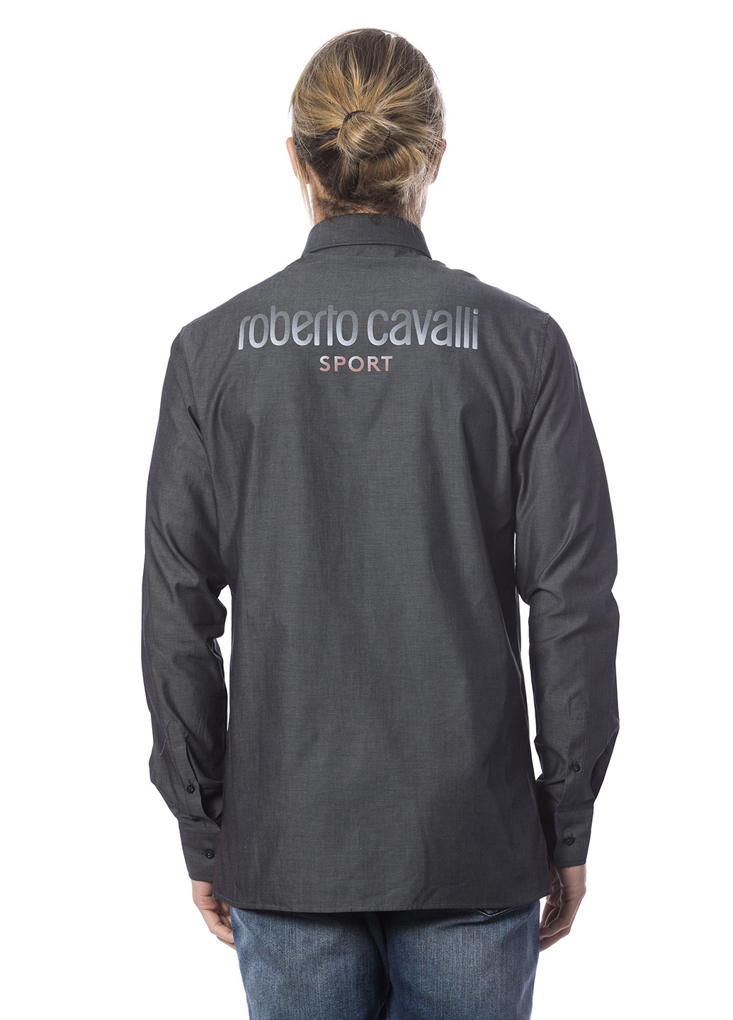 Темно-серая кэжуал рубашка однотонная Roberto Cavalli