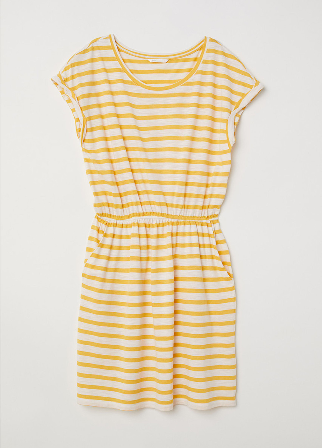 Желтое кэжуал платье платье-футболка H&M в полоску