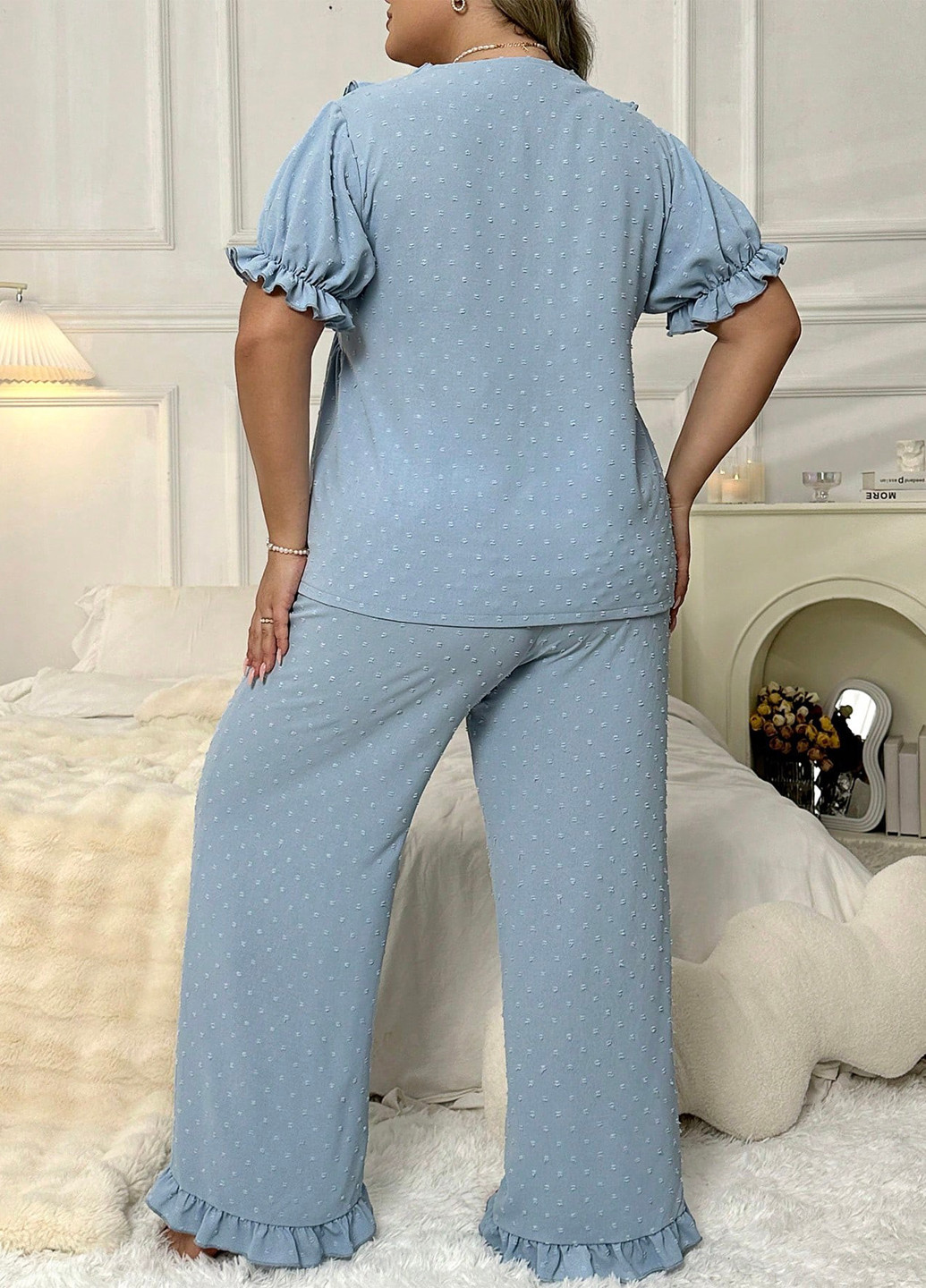 Голубая всесезон пижама (топ, брюки) топ + брюки SHEIN