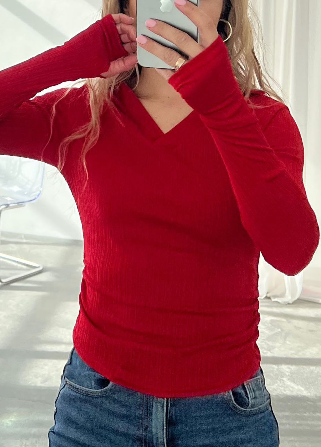 Красная женская футболка-поло No Brand однотонная