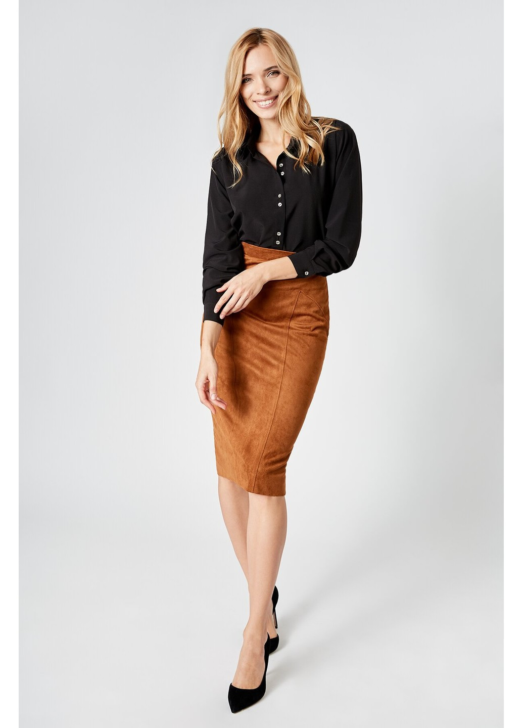 Светло-коричневая офисная однотонная юбка BYURSE карандаш