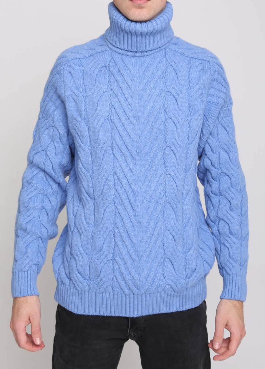 Голубой зимний свитер мужской зимний шерстяной голубой Pulltonic Прямой