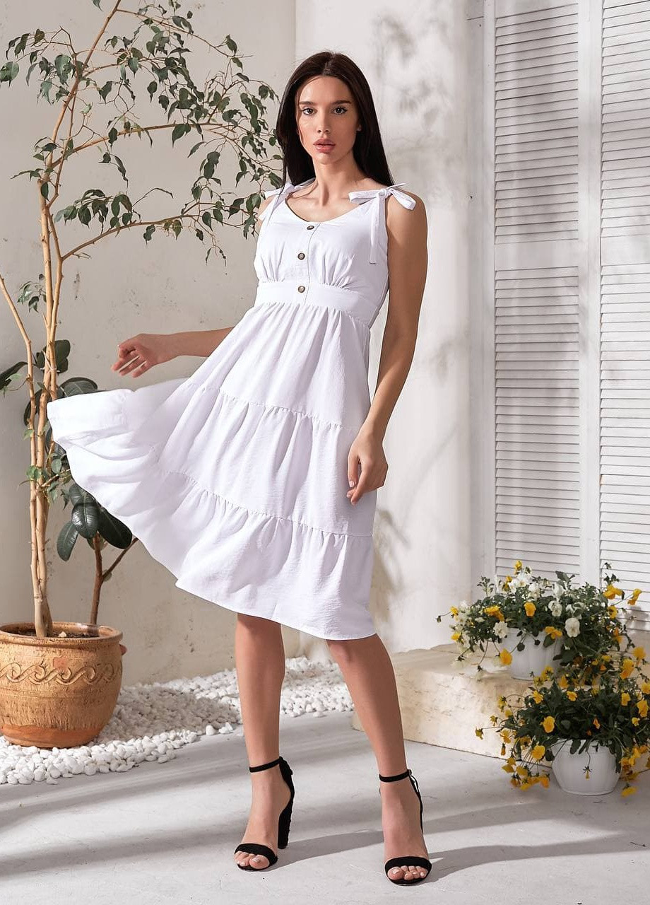 Білий кежуал сукня з льону Hand Made