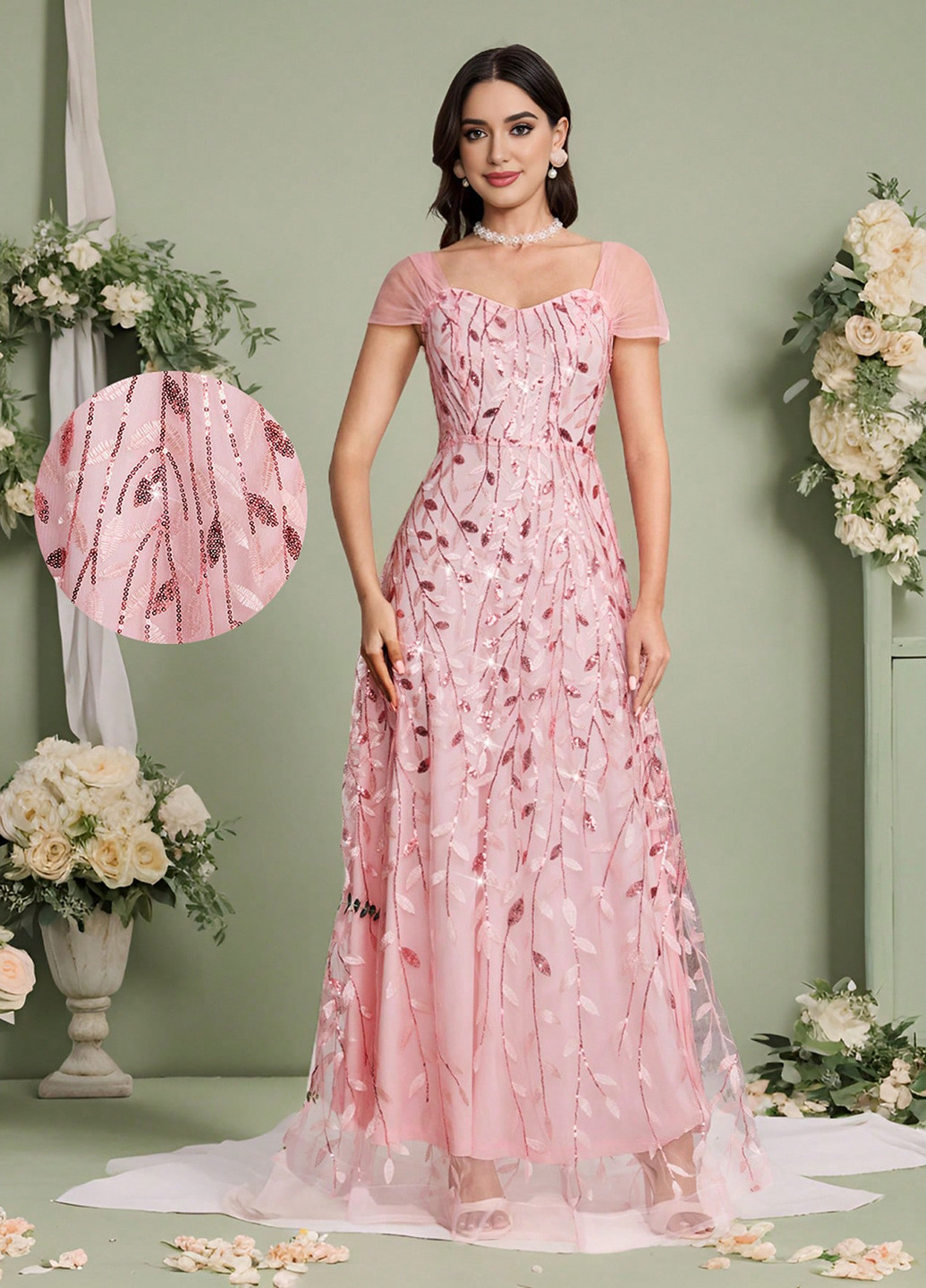 Світло-рожева вечірня сукня кльош SHEIN з малюнком