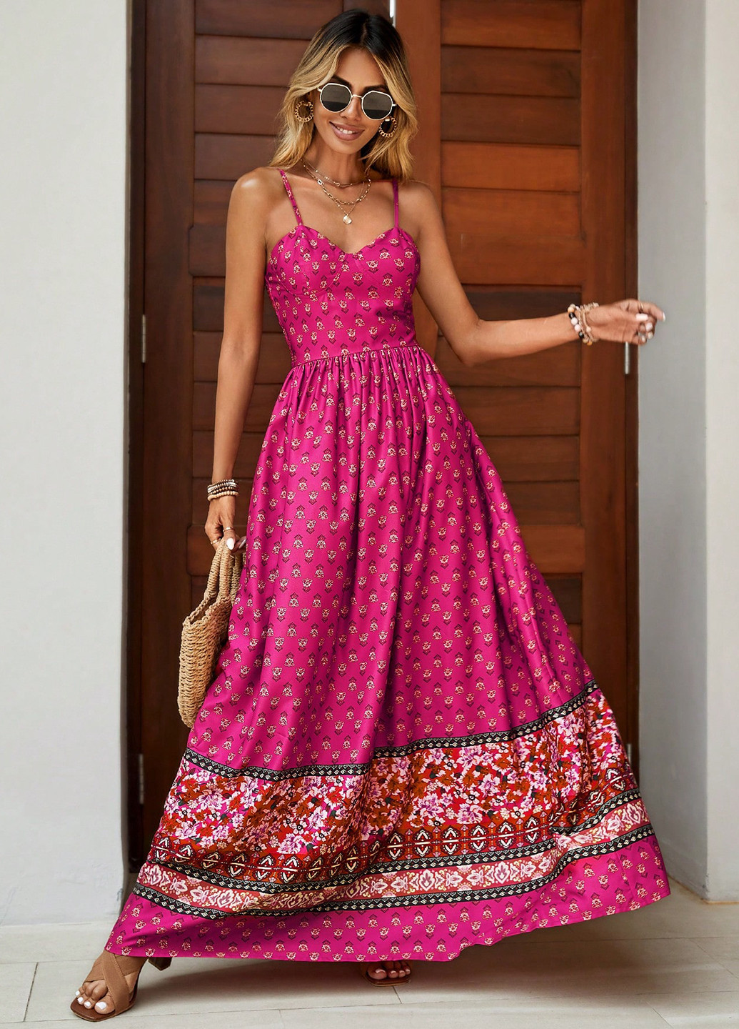 Фуксинова (кольору Фукія) кежуал сукня SHEIN з квітковим принтом
