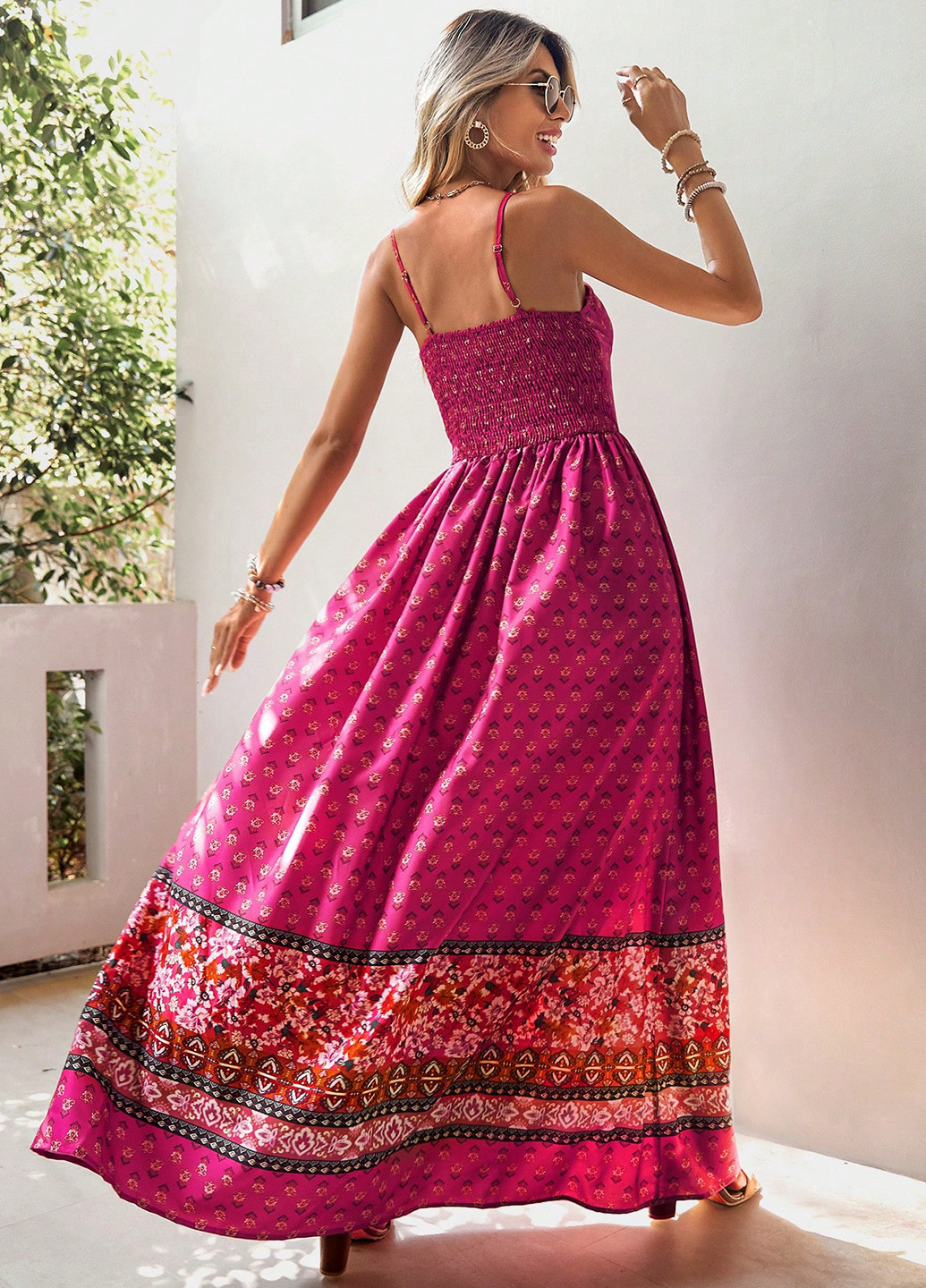 Фуксинова (кольору Фукія) кежуал сукня SHEIN з квітковим принтом