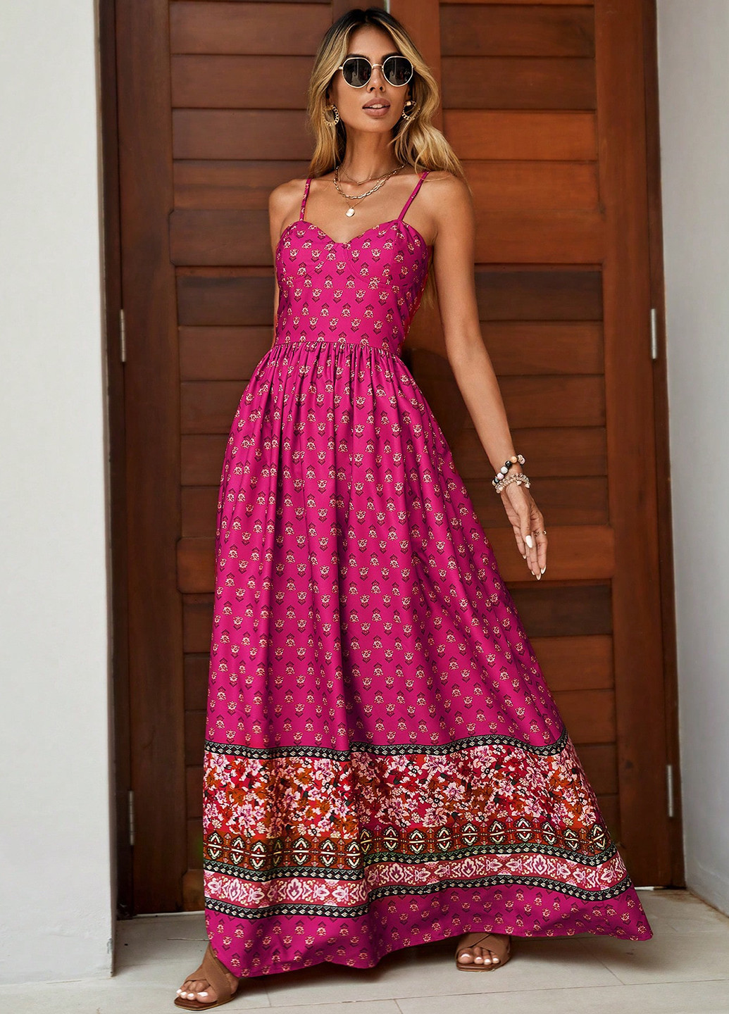 Фуксинова (кольору Фукія) кежуал сукня SHEIN з квітковим принтом