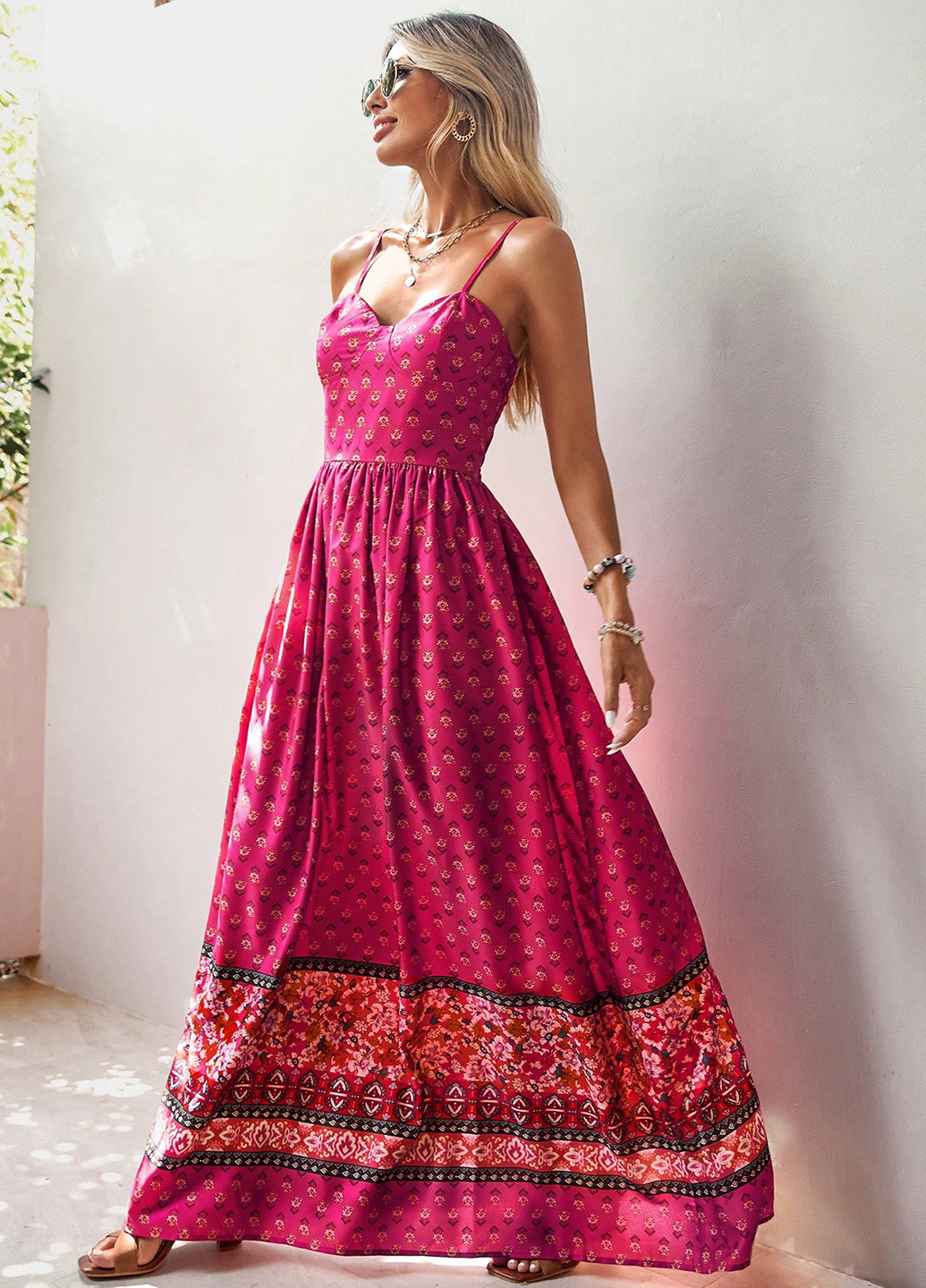 Фуксинова (кольору Фукія) кежуал сукня SHEIN з квітковим принтом