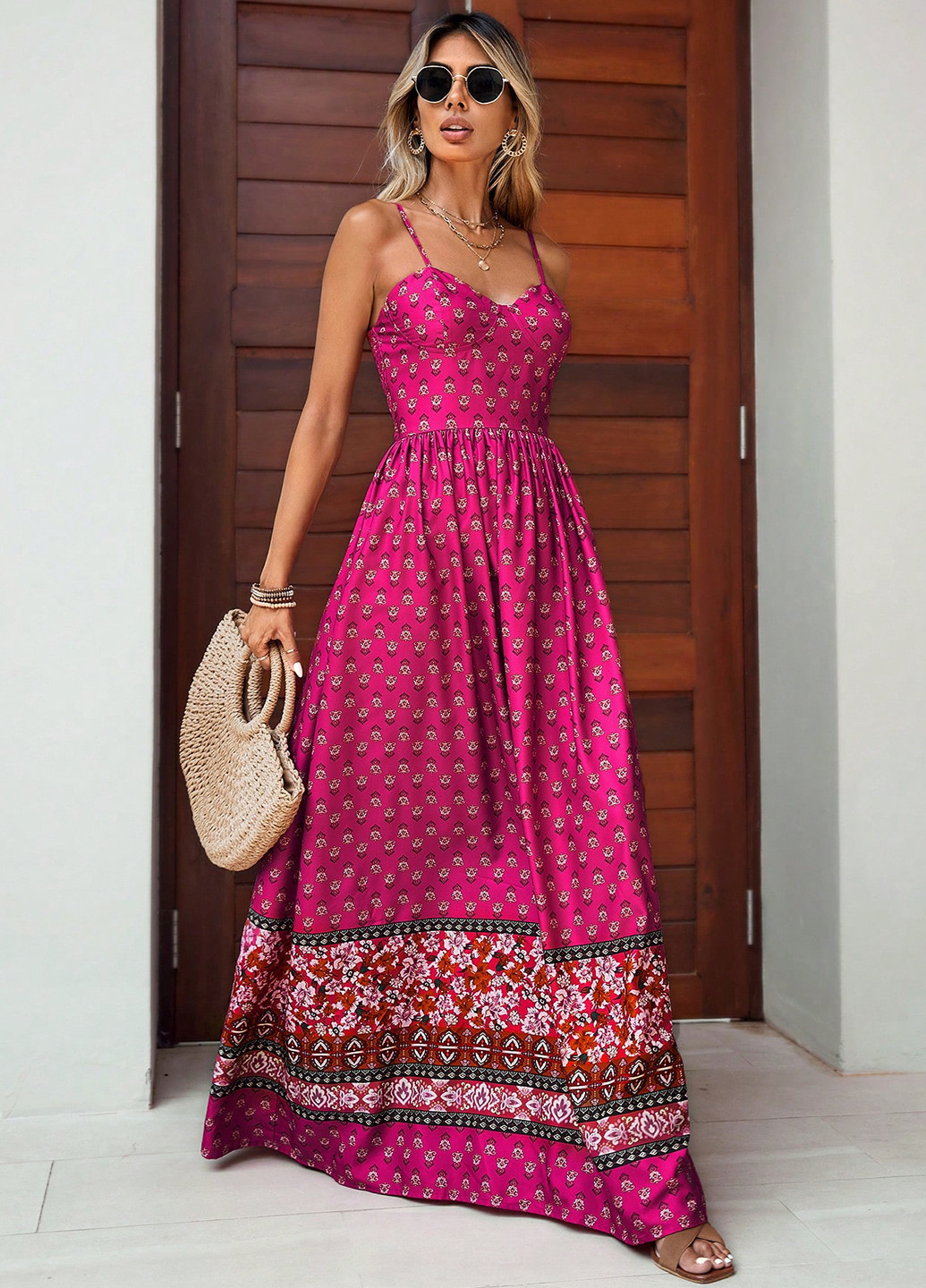 Фуксинова (кольору Фукія) кежуал сукня SHEIN з квітковим принтом