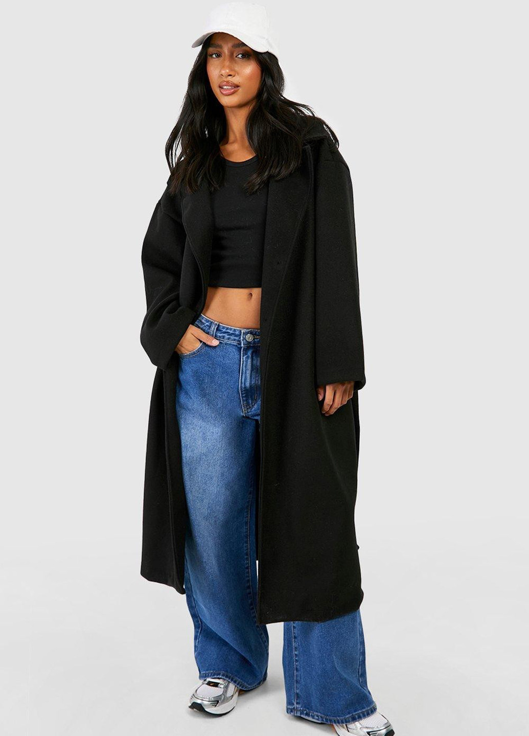 Черное демисезонное Пальто однобортное Boohoo