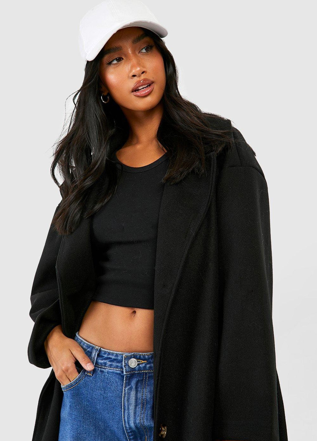 Черное демисезонное Пальто однобортное Boohoo