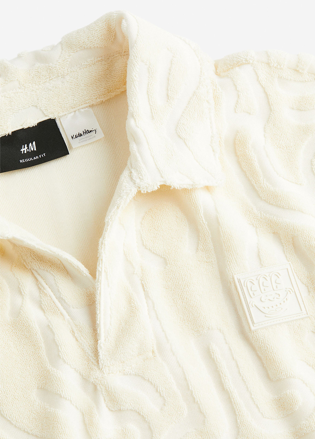 Кремовая футболка-поло для мужчин H&M однотонная