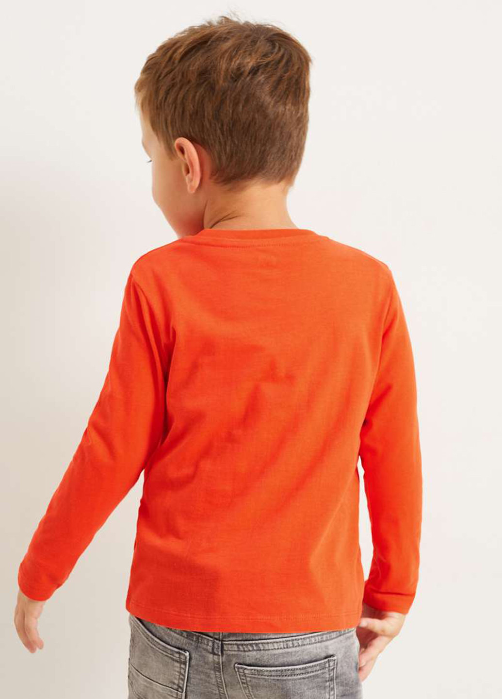 Оранжево-красный демисезонный кэжуал лонгслив C&A с рисунком