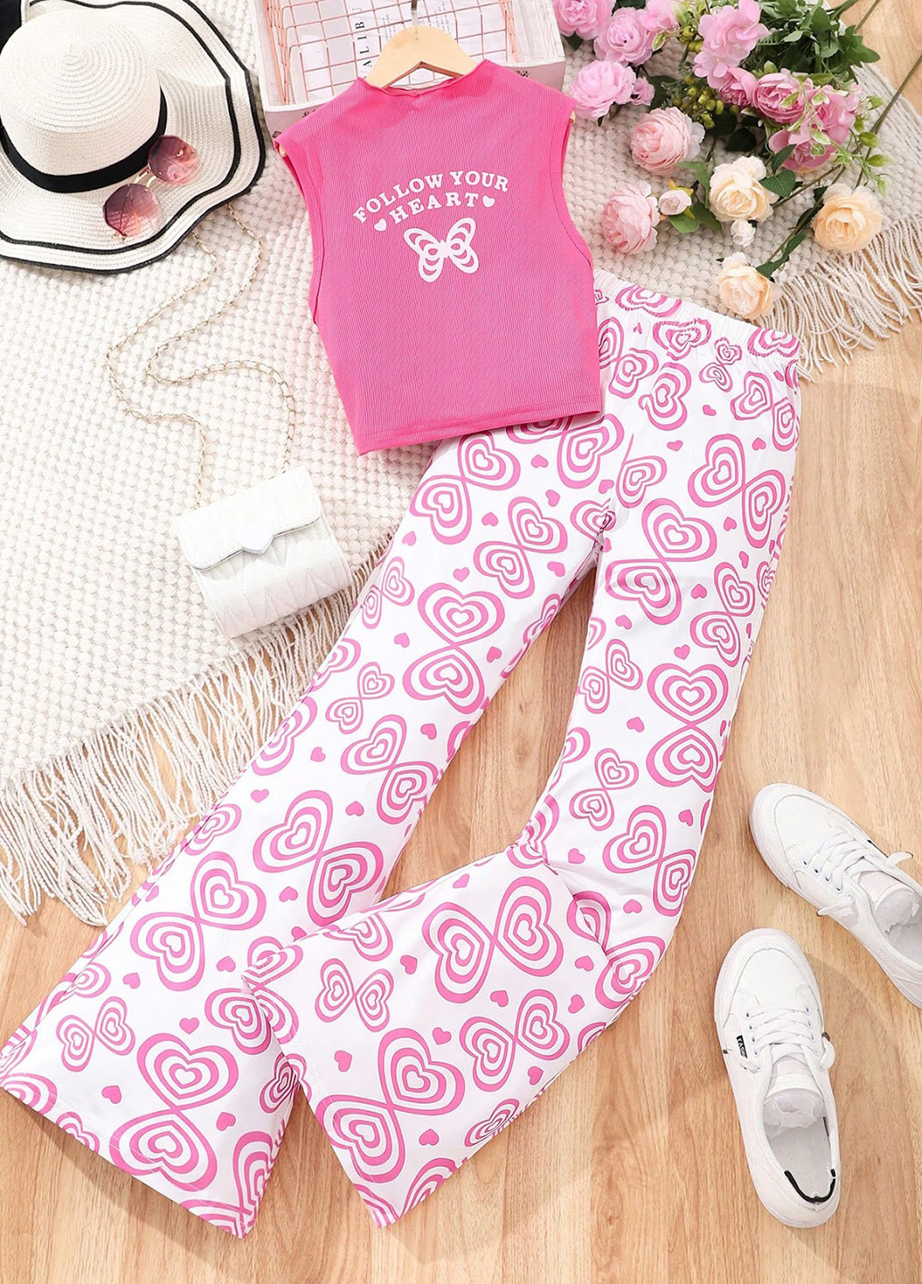 Рожевий літній комплект (топ, штани) SHEIN