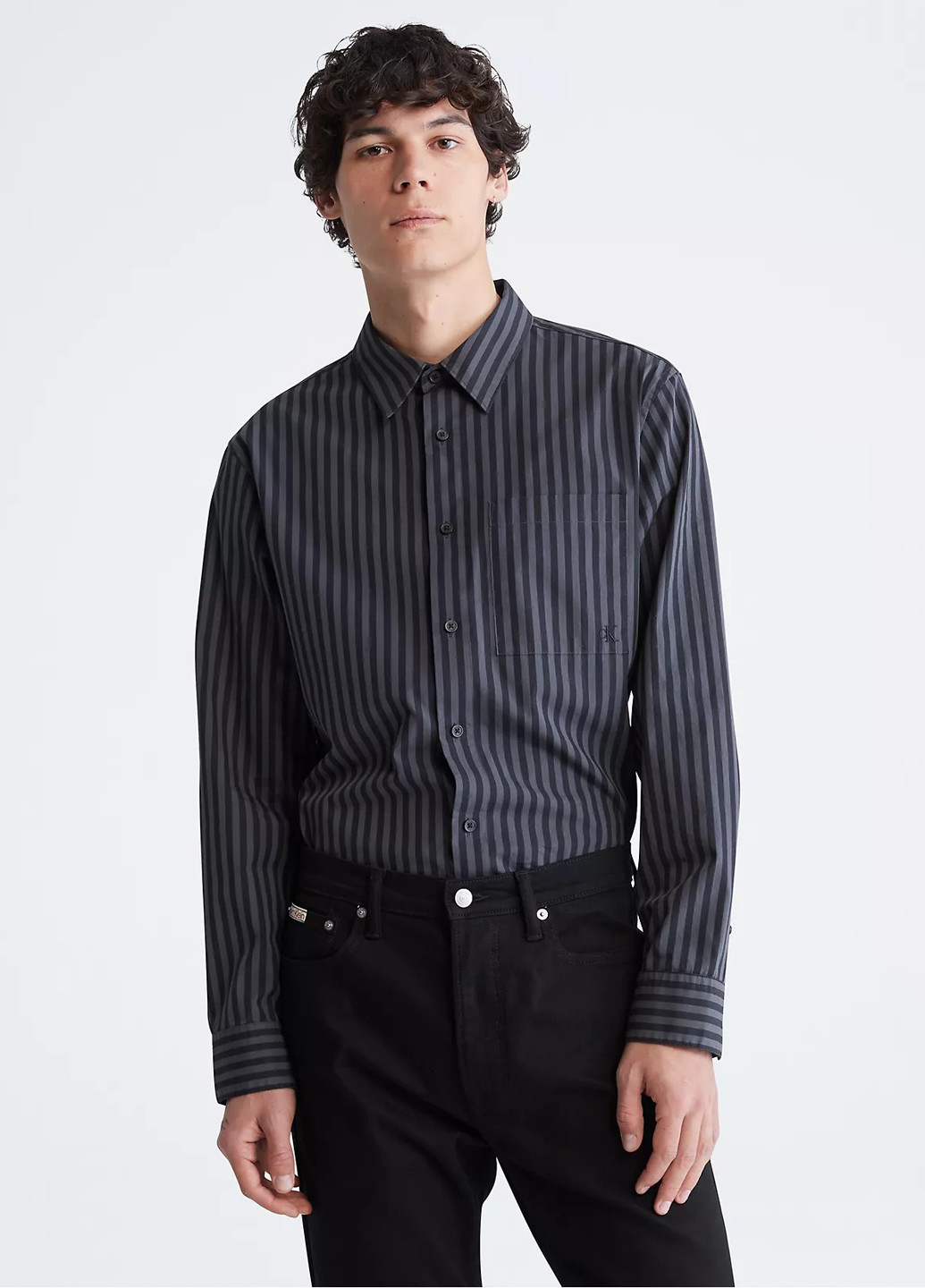 Черная кэжуал рубашка в полоску Calvin Klein