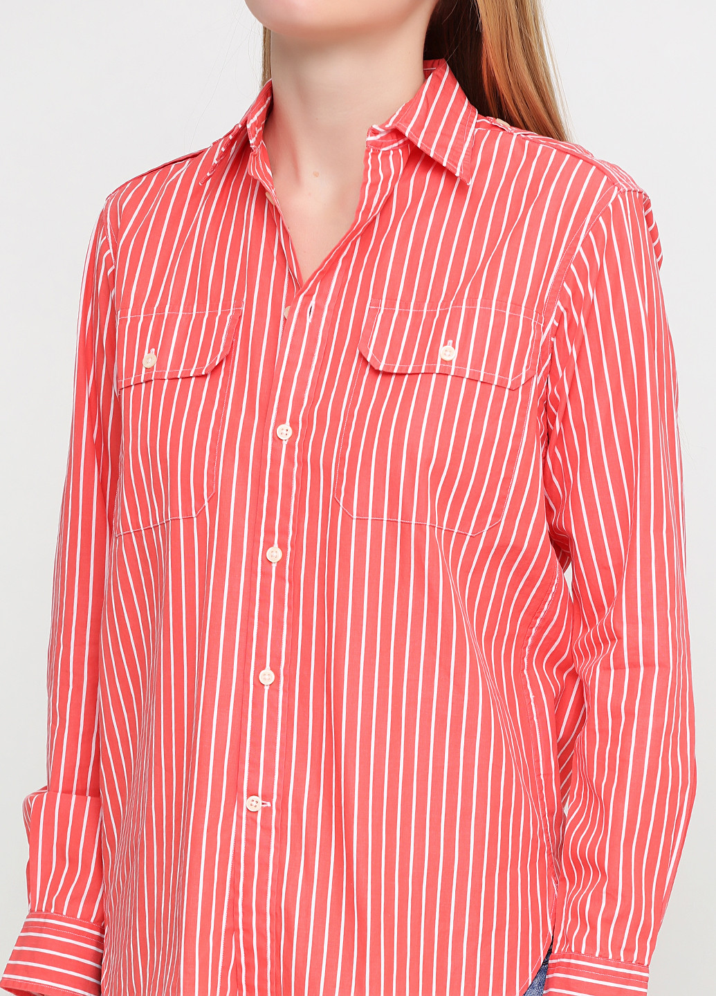 Коралловая кэжуал рубашка в полоску Ralph Lauren