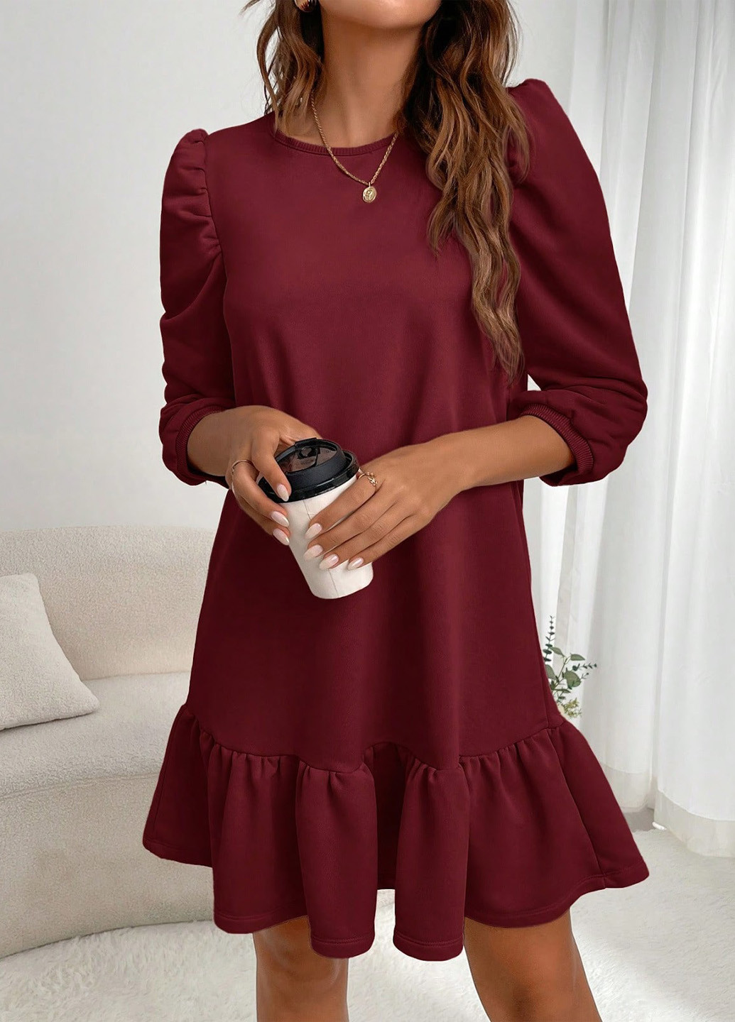 Бордова кежуал сукня а-силует SHEIN однотонна