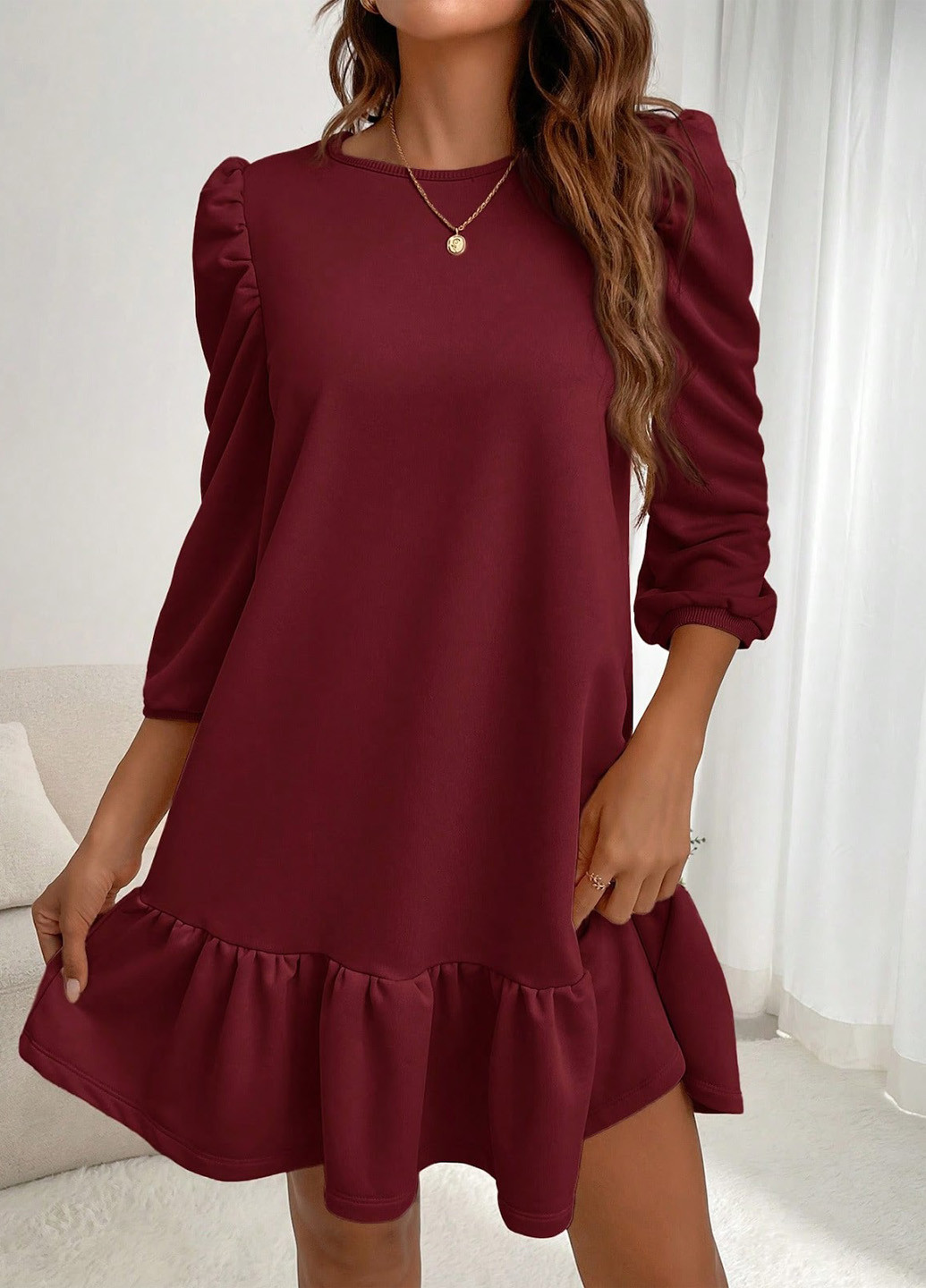 Бордова кежуал сукня а-силует SHEIN однотонна