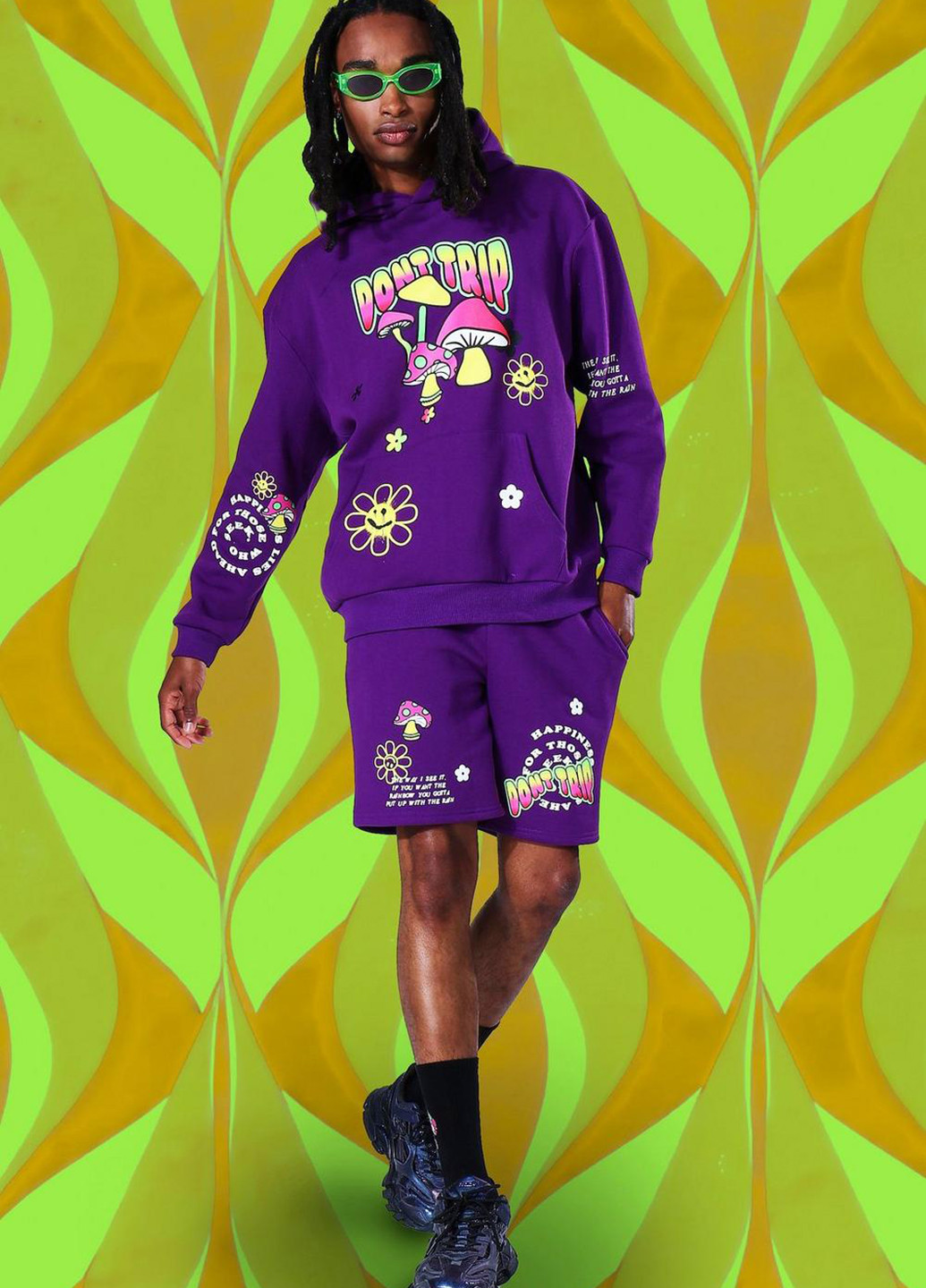 Фиолетовый демисезонный костюм (худи, шорты) с шортами Boohoo