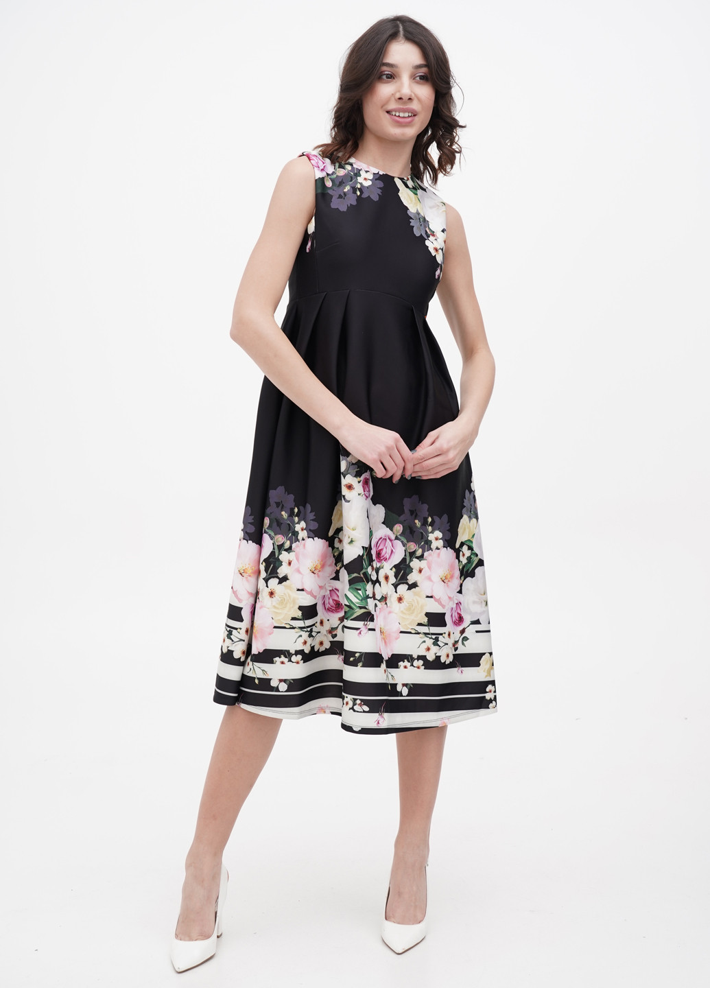 Чорна кежуал сукня кльош True Violet з квітковим принтом