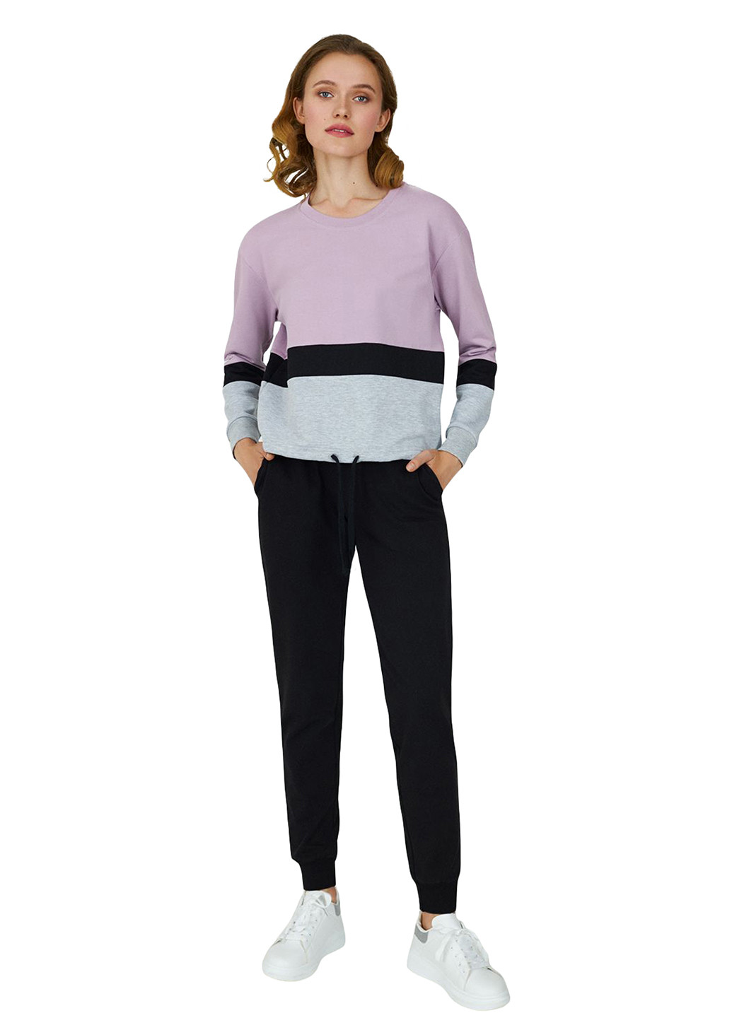 Костюм (свитшот, брюки) Ellen меланж комбинированный домашний трикотаж, хлопок