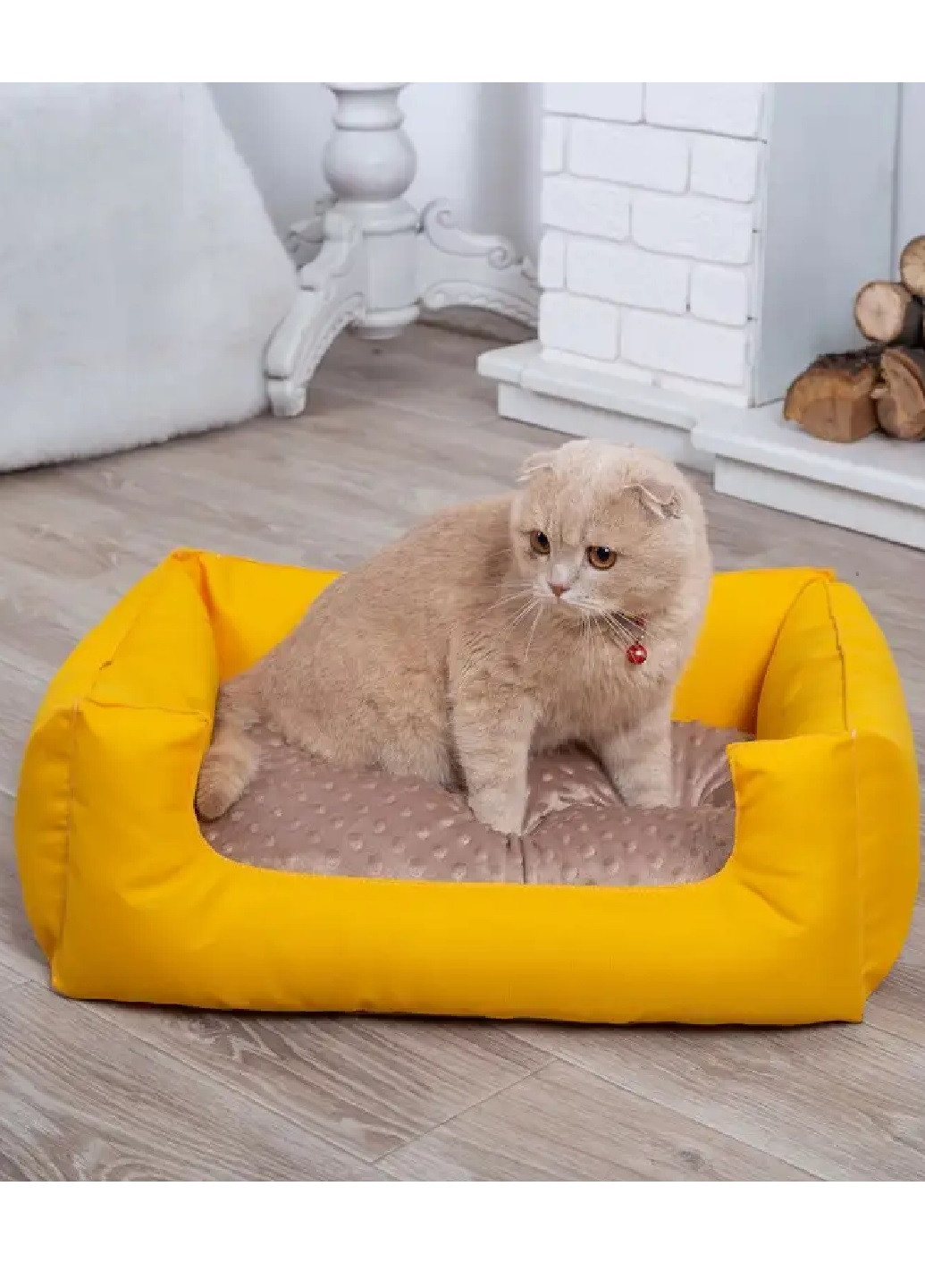 Лежак лежанка для котів та собак спальне місце 70х50 см (13551-Нов) Жовтий з бежевим Francesco Marconi (250498813)