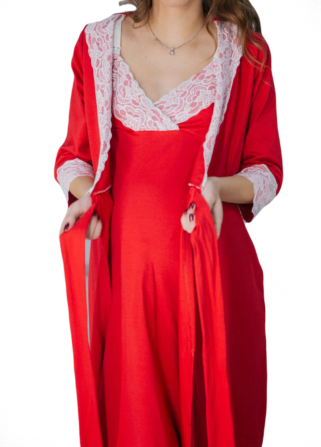 64026502(99)04 Комплект ночная рубашка + халат для беременных и кормящих Красный HN мадлен (223377176)