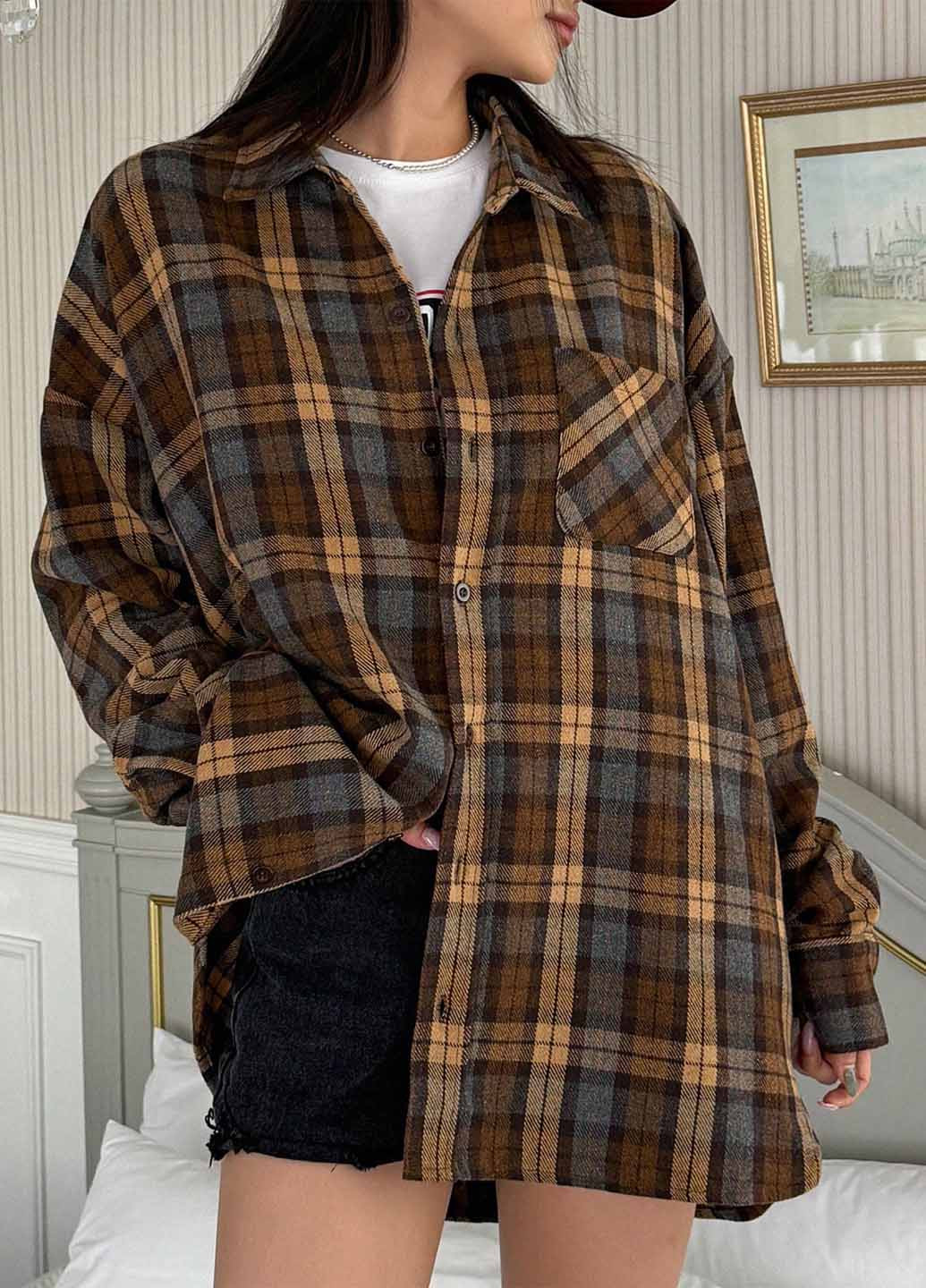 Цветная кэжуал рубашка в клетку SHEIN